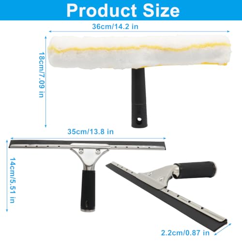 14 Inch Glass Squeegee & Microfiber Rotatable Window Scrubber, 2Pcs