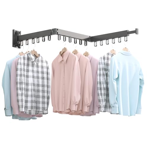 BOQORAD Clothes Drying Rack,Wall Mounted Space-Saver,Retractable,Collapsible, Strong Load-Bearing,ing Rack Clothing,Laundry Drying Rack（Windproof Ring, Three Pole） - style: Windproof Ring