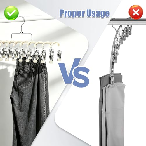 2 Pack Pants Hangers with 40 Clips, Space Saving Closet Organizer - color: Warm Beige