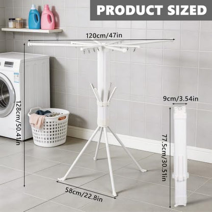 Foldable Four-Legged Clothes Drying Rack Extendable with 16 Clips