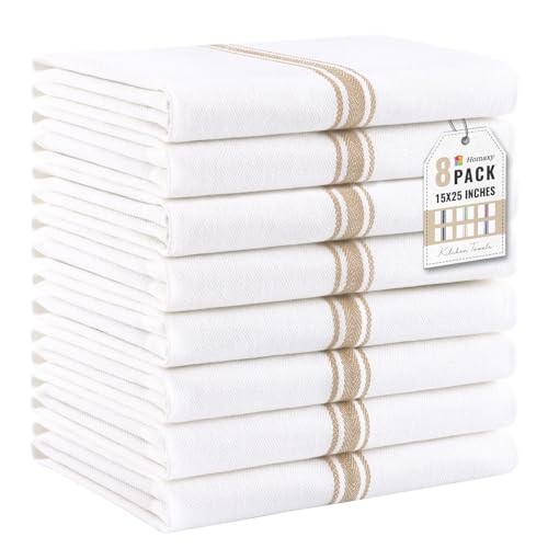 Homaxy 100% Ring Spun Cotton Kitchen Towels 8 Pack, Khaki Stripe - color: Khaki Stripe, size: 15" X 25" - 8 Pack