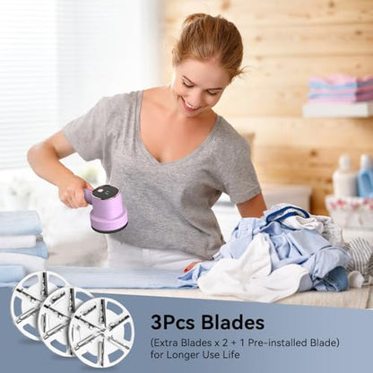 Rechargeable Fabric Shaver, 6-Leaf Blades, LED Display, 3 Speeds - color: Pink