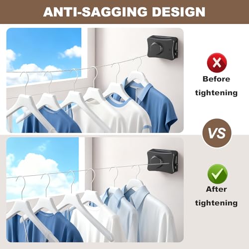 Retractable Clothesline for Indoor & Outdoor Use, Black - color: Black