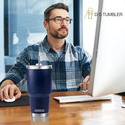 D·S 30 oz Navy Tumbler Double Wall Vacuum Insulated Travel Coffee Mug - color: Navy