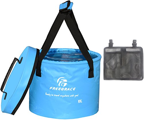 Freegrace Collapsible Water Bucket with Lid 16L Portable Camping Wash Basin - color: Sky Blue, size: 16L