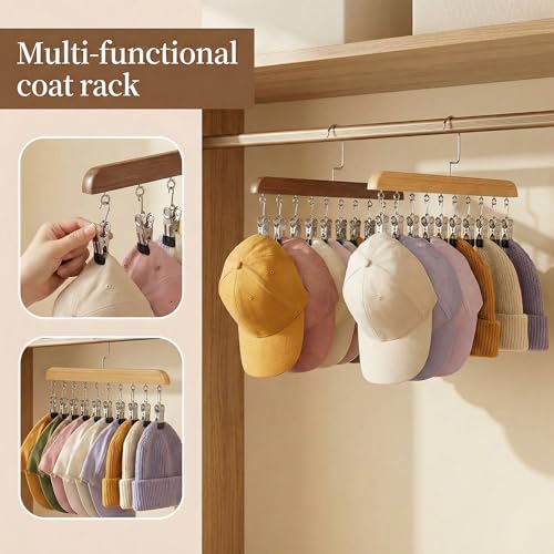 Closet Organizer with 10 Clips, 2PCS Space Saving Hanging Closet Organizer, Space-Saving Hat Scarf Clothespins for Jeans Skirts Socks Leggings Wooden Pant Hangers with Clips(Wood) - color: 2pc-light Wood
