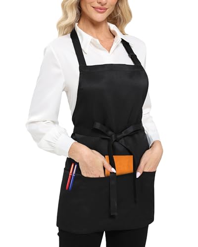 Argstar Unisex Adjustable Three Pocket Apron-Chef Kitchen Cooking，Restaurant Server - color: 1 Pack Black Aprons for Chef Kitchen Cooking