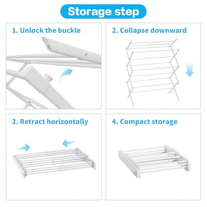 3-Tier Foldable Clothes Drying Rack Adjustable (15.75in-29in W), Laundry Drying Rack Collapsible Easy Assembly, Small Folding Portable Air Dryer for Laundry Indoor Outdoor 40"x29"x13"
