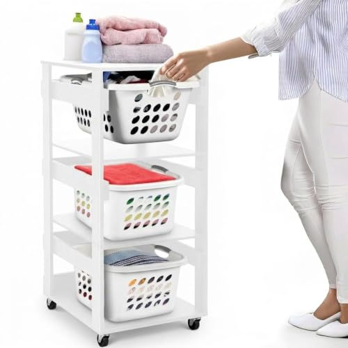 Laundry Basket Holder Shelf, Stackable Laundry Sorter (White, 3 Tier) - color: White, size: 3 Tier