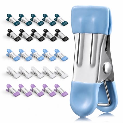 Clothes Pins Heavy Duty Out Door 20 Pack,Chip Clips 2.17 Inch, Bag Clips, Clothespins,Chip Clips Bag Clips Food Clips for Laundry, Bag Clips for Food Clips for Hanging Stainless Steel(Colored) - color: Colored-20
