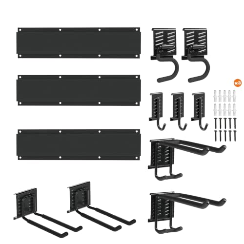 Heavy Duty Tool Hooks Set - Wall Mount Garage Tool Organizer, Multipurpose Metal Storage Hanger for Garden Tools Broom Mop Ladder, Garage Shed Workshop Wall Storage Rack (48 inches, 12pcs)