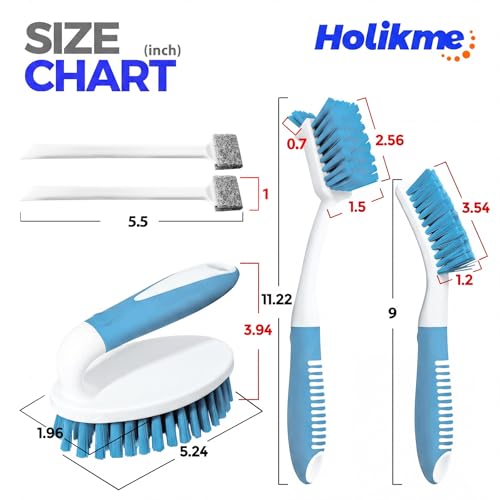 Holikme Cleaning Brush Set for Household Use, Scrub Brush, Kitchen Brush, Tile Lines Brush for Bathroom, Floor, Tub, Shower and Kitchen Surface (Blue) - color: Blue