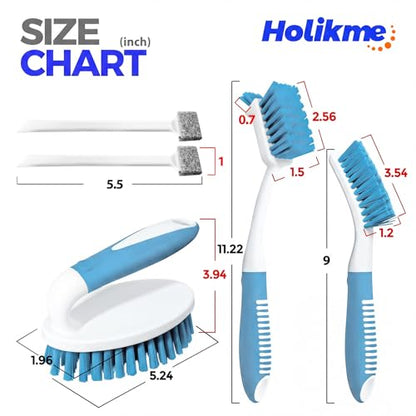 Holikme Cleaning Brush Set for Household Use, Scrub Brush, Kitchen Brush, Tile Lines Brush for Bathroom, Floor, Tub, Shower and Kitchen Surface (Blue) - color: Blue