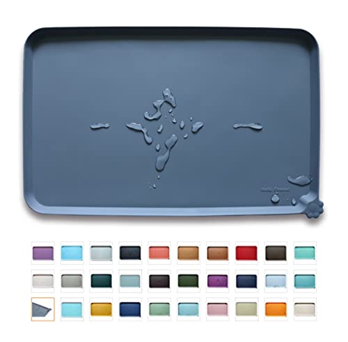 Hoki Found -Waterproof Pet Feeding Mats with High Lips - Multiple Size and Colors for Dogs, Cats & Others-G - color: Gray, size: 19" x 12"