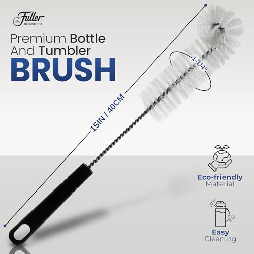 Fuller's Bottle & Tumbler Cleaning Brush - 15” Long Handle with Soft Nylon Bristles | Twist-Wire Design for Travel Mugs, Jars, Vases & Water Bottles | Durable, Dishwasher Safe & Non-Slip Grip