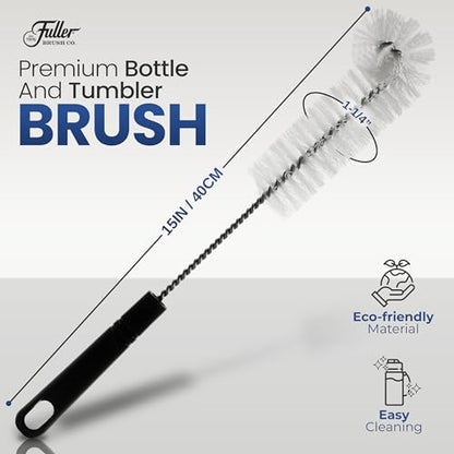 Fuller's Bottle & Tumbler Cleaning Brush - 15” Long Handle with Soft Nylon Bristles | Twist-Wire Design for Travel Mugs, Jars, Vases & Water Bottles | Durable, Dishwasher Safe & Non-Slip Grip