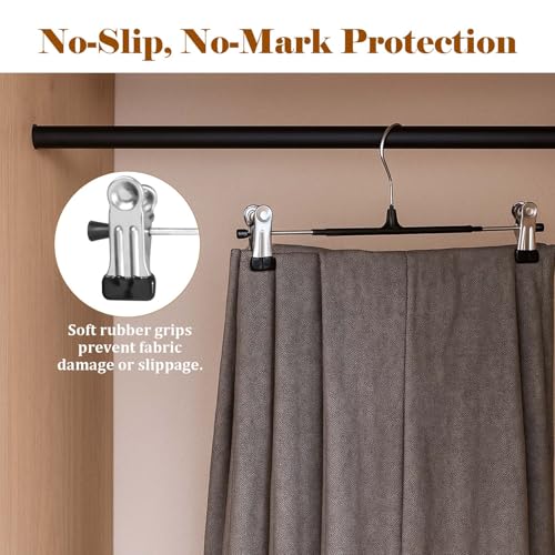 Pants Hangers with Clips, 20 Pack 11.6 inch Heavy Duty Metal Hangers, Adjustable Skirt Hangers for Women, Space Saving Non-Slip for Pants,Socks,Jeans and Skirts - size: 20 Pack