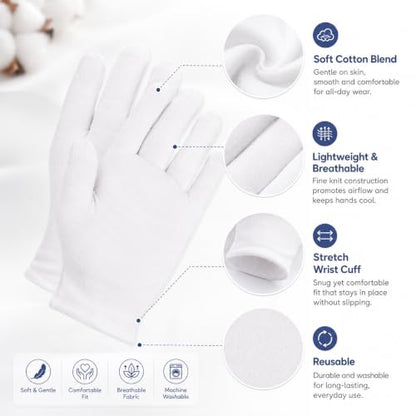 12 Pairs White Cloth Gloves, Soft Breathable Stretch Gloves for Jewelry, Coin Handling, Inspection, Photography, Serving, Costume, and Light Work,L size