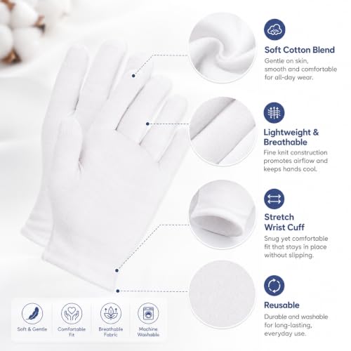 12 Pairs White Cloth Gloves, Soft Breathable Stretch Gloves for Jewelry, Coin Handling, Inspection, Photography, Serving, Costume, and Light Work,L size