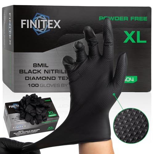 FINITEX Disposable Nitrile Diamond Texture Black 8mil Mechanic Gloves - color: Black (X-large 100)