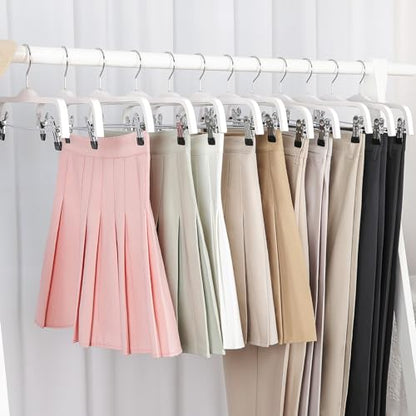 TOPIA HANGER Wooden Pants Hangers,Slim Natural Wood Skirt Hangers with Anti-Rust Hook and Adjustable Metal Clips, Perfect for Skirts, Pants, Slacks-20 Pack-CT17W20 - color: White, size: 20 Pack