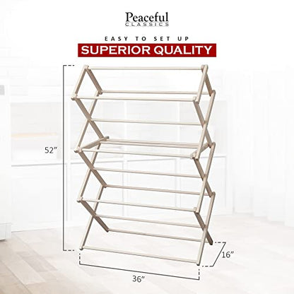 Peaceful Classics Wooden Folding Laundry Rack, 52" x 36" x 16" - size: Medium