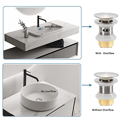 Rockgoya Bathroom Sink Drain,Drain Stopper Bathroom Sink with Overflow,Pop Up Drain Assembly with Detachable Strainer Basket,Built-in Anti-Clogging Strainer,Stainless Steel Brushed Nickel - color: Brushed Nickel, style: With Overflow