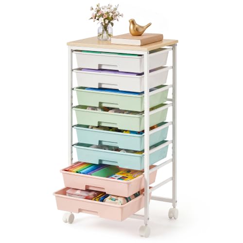 VASAGLE Rolling Cart with Drawers, Craft Organizers and Storage, Multicolor - color: Multicolor, size: 8 Drawer