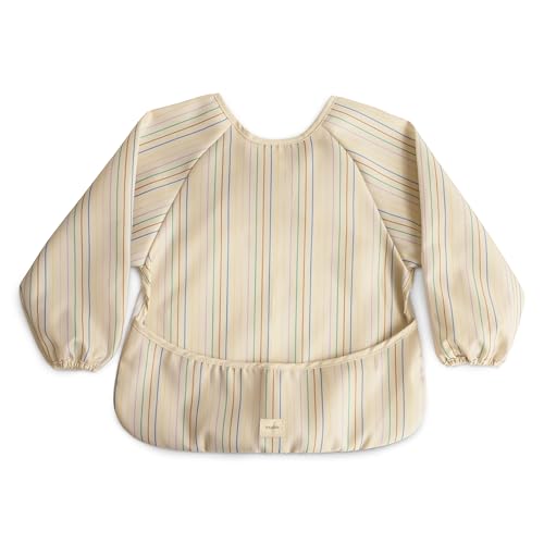 mushie Long Sleeve Baby Bib | Water Resistant Adjustable Fit - color: Retro Stripes