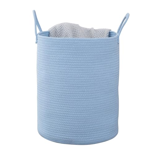 Woven Laundry Basket, Nursery Hamper with Handles, 15x15x18 Inch, Blue - color: Blue