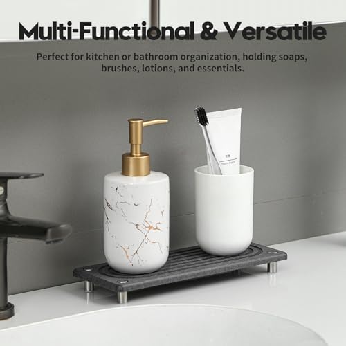 Razborci Water Absorbing Stone Sink Caddy Kitchen Sink Organizer Tray, Diatomite Bathroom Counter Tray, Faucet Drying Mat Coaster Soap Dish Rack Riser Dispenser Sponge Holder, Charcoal 10" x 4" - color: 10"x 4" - Charcoal
