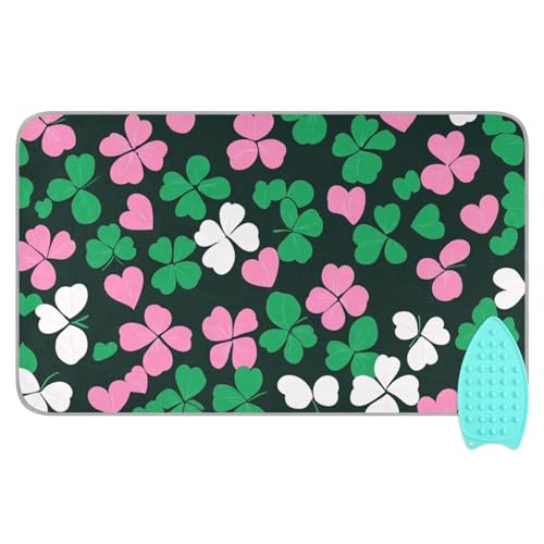 Ironing Mat Portable Ironing Pad Ironing Blanket for Table Top Heat Resistance Double-Side Using Travel Large 47.2 x 27.6 Inch Foldable Lightweight Clover Hearts - color: Clover Hearts