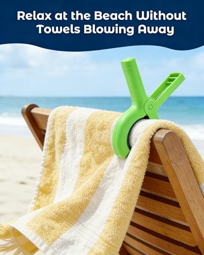 10 Pack Beach Towel Clips Heavy Duty Large Beach Essentials Chair Pool Clip - color: Green