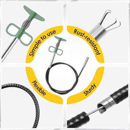 Upgraded 35-Inch Drain Snake Hair Drain Clog Remover, Flexible Grabber Tool with Bonus 60-Inch Drain Brush