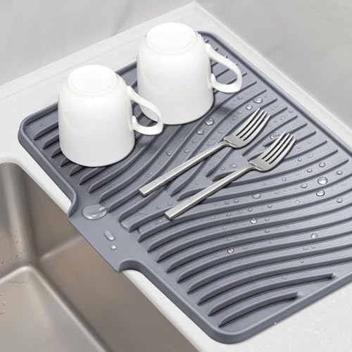 TIKNIK Silicone Dish Drying Mat for Kitchen Counter, Grey-1pcs, 16" x 12" - color: Grey-1pc, size: 16" x 12"