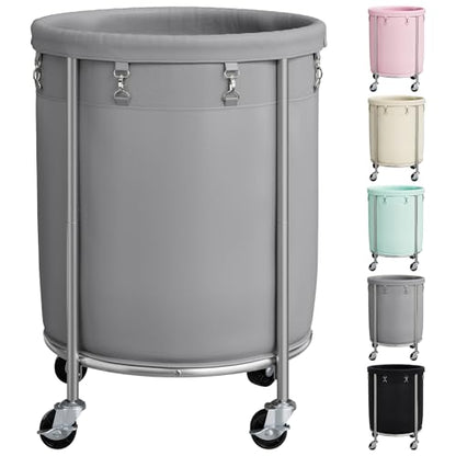 ELYKEN Laundry Basket with Wheels, Round Rolling Laundry Hamper, Gray - color: Gray, size: 190L