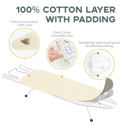 Metal Small Ironing Board Tabletop 31x12, RAINHOL Foldable Mini Iron Board - color: Ivory, size: Steel Mesh