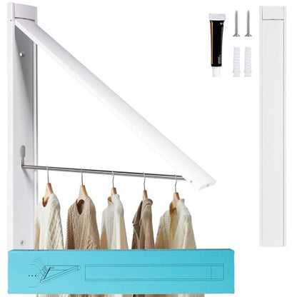 Ithywat Retractable Clothes Drying Rack,Space Saver Wall Mounted Folding Hanger for Laundry Room,Closet Storage Organization,Easy Installation Aluminum Dryer White
