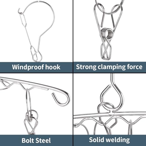 1pcs Stainless Steel Clothes Drying Hanger Windproof Rack Clips Sock Laundry Airer Hanger Underwear Holder,6-Clips