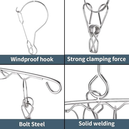1pcs Stainless Steel Clothes Drying Hanger Windproof Rack Clips Sock Laundry Airer Hanger Underwear Holder,6-Clips