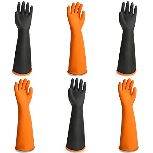 Chemical Resistant Gloves, 22" Waterproof Long Rubber Chemical Lab Gloves for Cleaning Car, Kitchen Dishwashing, Gardening, Acid Alkali Oil Protection, Industry, 3 Pairs, XXL - color: Reversible, Black+orange, size: XXL-3Pairs
