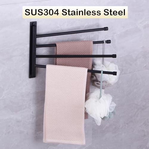 Swivel Hand Towel Bar Bathroom Swing Hanger Towel Rack Holder Matte Black Finish, Wall Mounted, 4-Arm - color: Black