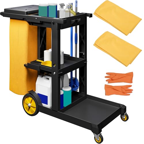 YITAHOME 3-Shelf Cleaning Carts on Wheels, Black Janitorial Cart - color: Black