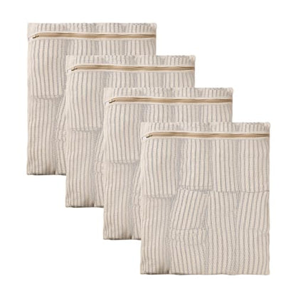 HEAVYWOOD 4-Piece Cotton Mesh Landry Bag Organic Wash Bag for Washing Machine Lingerie Bags for Washing Delicates with Sturdy Anti-Rust Zipper Clothes Washing Bag (4Bags, L) - size: 4 Large