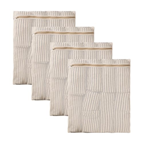 HEAVYWOOD 4-Piece Cotton Mesh Landry Bag Organic Wash Bag for Washing Machine Lingerie Bags for Washing Delicates with Sturdy Anti-Rust Zipper Clothes Washing Bag (4Bags, L) - size: 4 Large