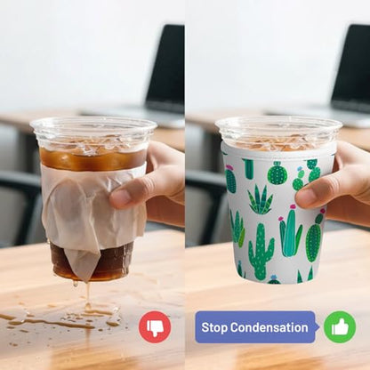 Iced Coffee Sleeve Reusable Neoprene Cup Sleeves, Cactus - color: Cactus