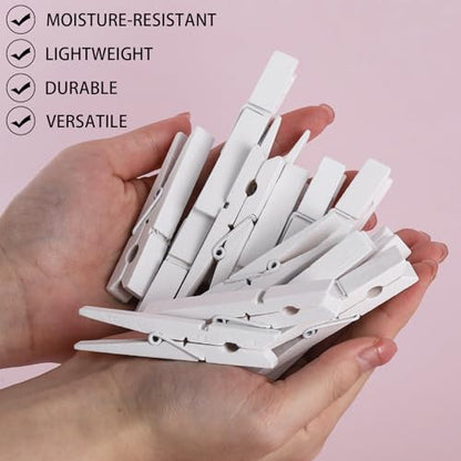 50Pcs White Wooden Clothespins, 2.9 inch Clothes Pins for Crafts, Natural Laundry Hanging Clips, DIY Cheer Pin - color: 50pcs- White