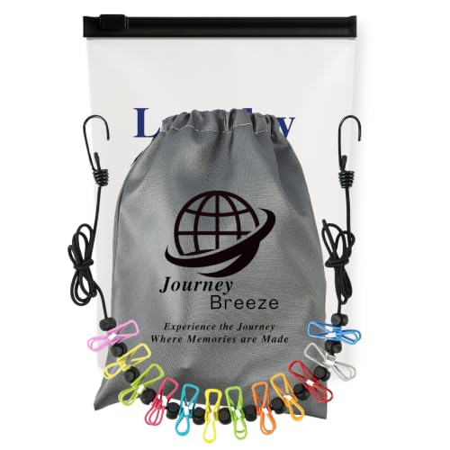 Portable Travel Clothesline with 12 Clips, Zip Pouch and Storage Bag, Elastic Indoor Outdoor Drying Line for Hotels, Cruise Cabins, Camping and Backpacking, Compact Hand Wash Laundry Line