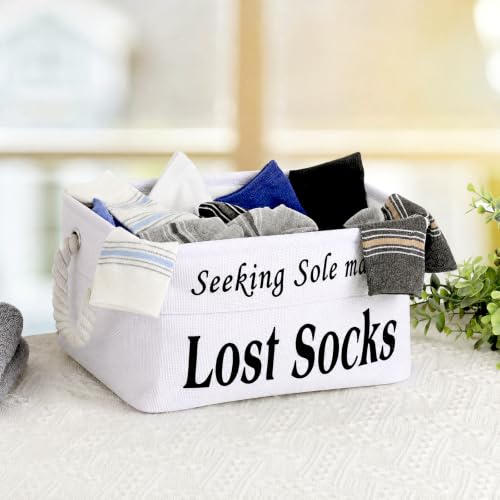 Lost Socks Basket for Laundry Room, Fabric Missing Sock Holder - color: White