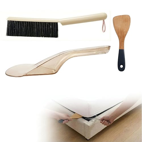 Mattress Lifter & Bed Maker Tool Set for Changing Sheets, Mattress Wedge Elevator to Lift and Hold, Bed Sheet Tucker Tool for Tucking Sheets & Bed Skirts, Built-in Dust Brush Included - Brown - color: Brown